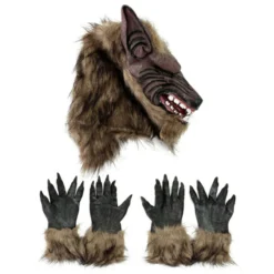Weerwolf Masker En Handschoenen -Halloween Fun Verkoopwinkel halloween latex wolf hoofd haar masker weerwolf handschoenen kostuum party eng decor.jpg q90.jpg 2